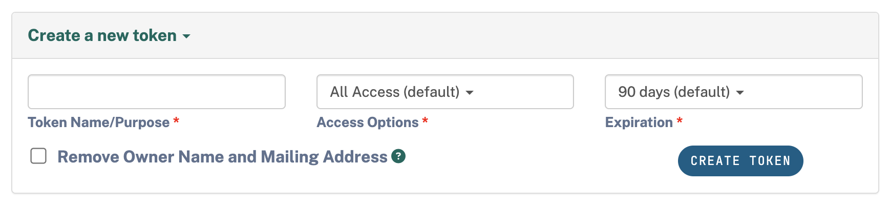 create token form