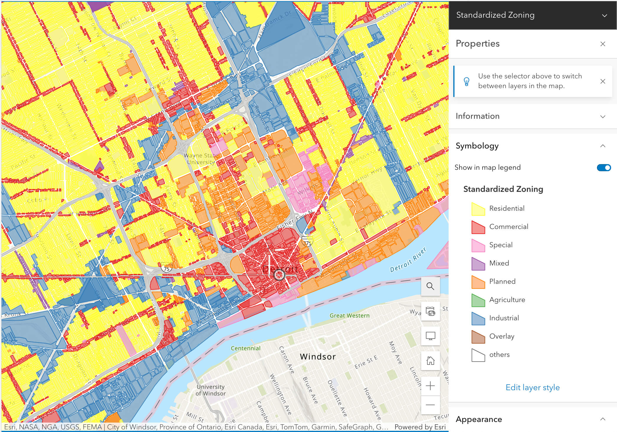 Standardized Zoning is a spatial feature layer that also includes a one-to-many relationship with parcels.